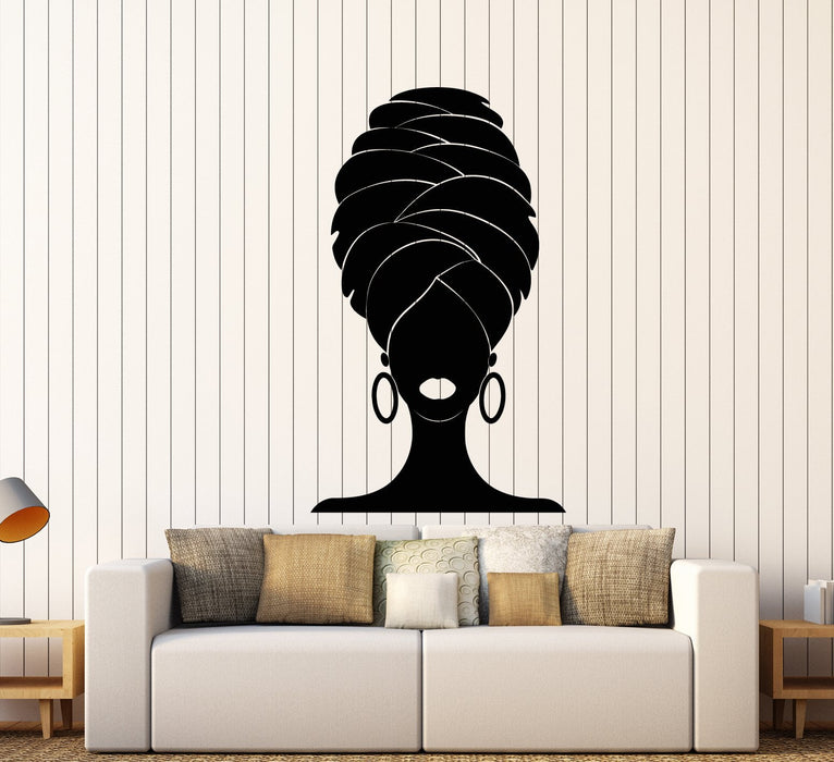 Vinyl Wall Decal Abstract African Woman In Turban Black Lady Stickers (2946ig)