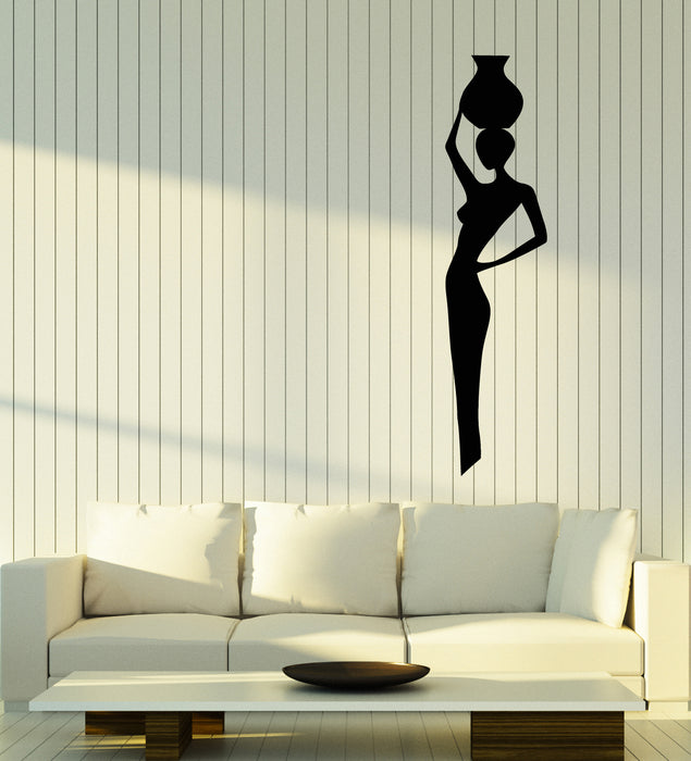 Vinyl Wall Decal African Native Woman With Jug Silhouette Stickers (3869ig)