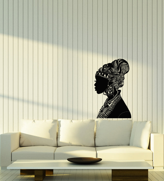 Виниловая наклейка на стену Африканская женщина силуэт туземка в тюрбане этнические наклейки (4115ig)