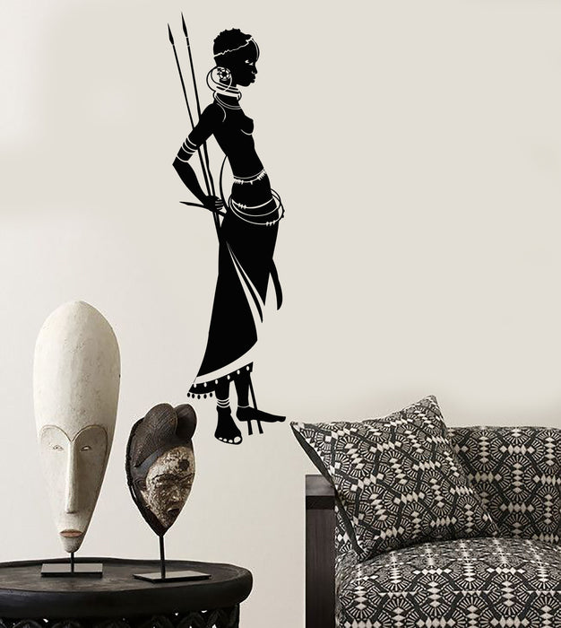 Vinyl Wall Decal Native African Women With Spear Ethnic Style Stickers (2680ig)
