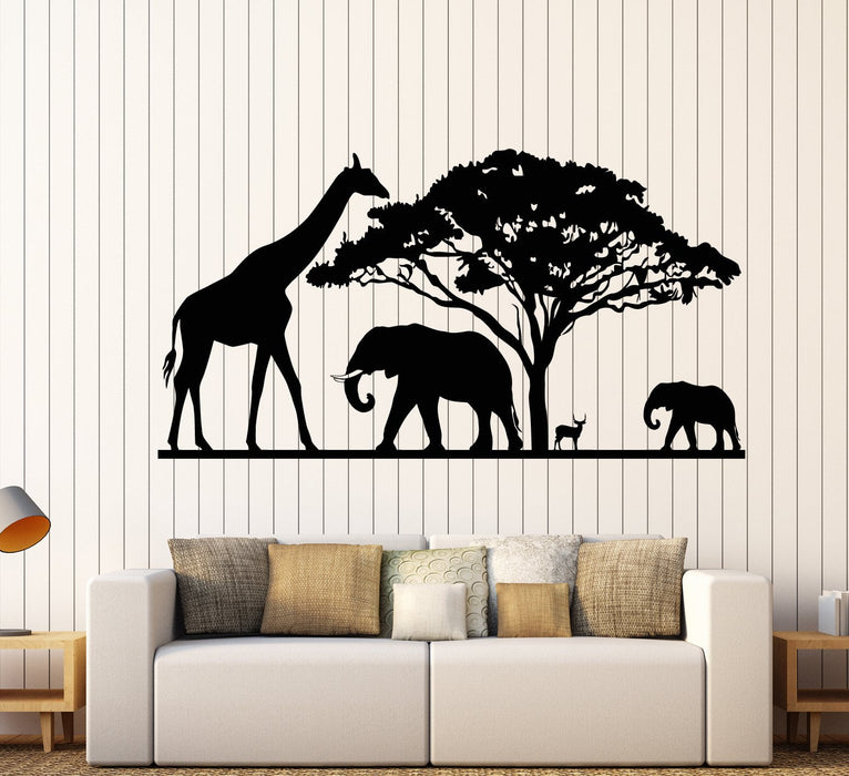 Vinyl Wall Decal African Nature Landscapes Animals Elephant Giraffe Stickers Unique Gift (1702ig)