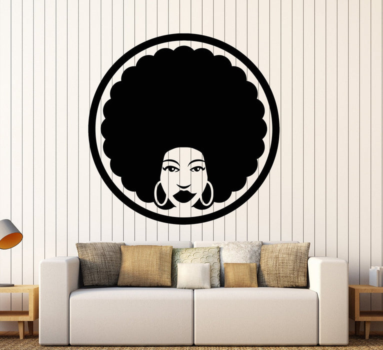 Vinyl Wall Decal Afro Hairstyle Hairdresser Black Lady Hair Beauty Salon Stylist Stickers Unique Gift (792ig)