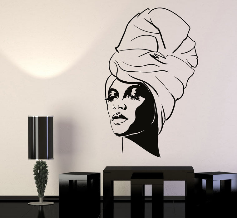 Vinyl Wall Decal African Woman Turban Black Lady Fashion Model Stickers Unique Gift (1202ig)
