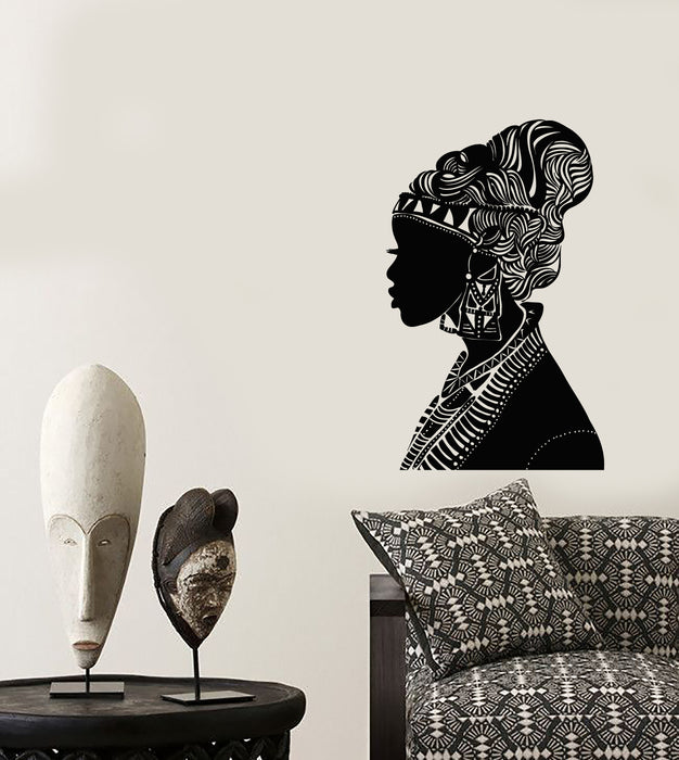 Виниловая наклейка на стену Африканская женщина силуэт туземка в тюрбане этнические наклейки (4115ig)