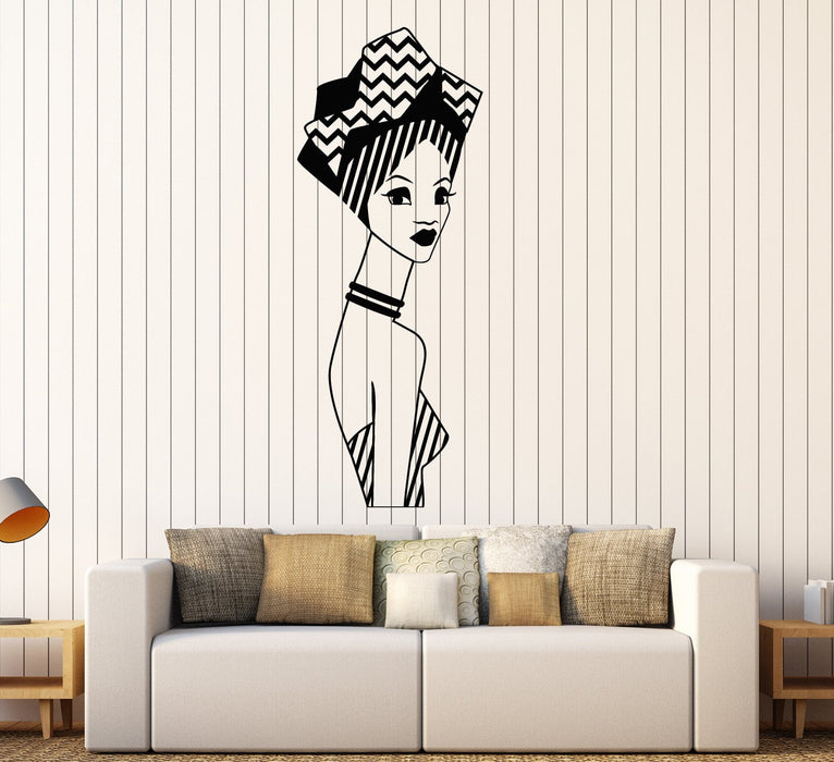 Vinyl Wall Decal African Woman Native Turban Black Lady Stickers (2548ig)