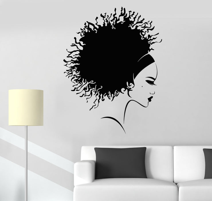 Vinyl Wall Decal Afro Hairstyle Beautiful Black Girl Hair Salon Stickers Unique Gift (1405ig)