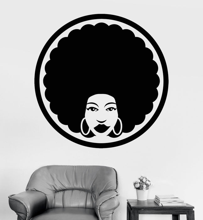 Vinyl Wall Decal Afro Hairstyle Hairdresser Black Lady Hair Beauty Salon Stylist Stickers Unique Gift (792ig)