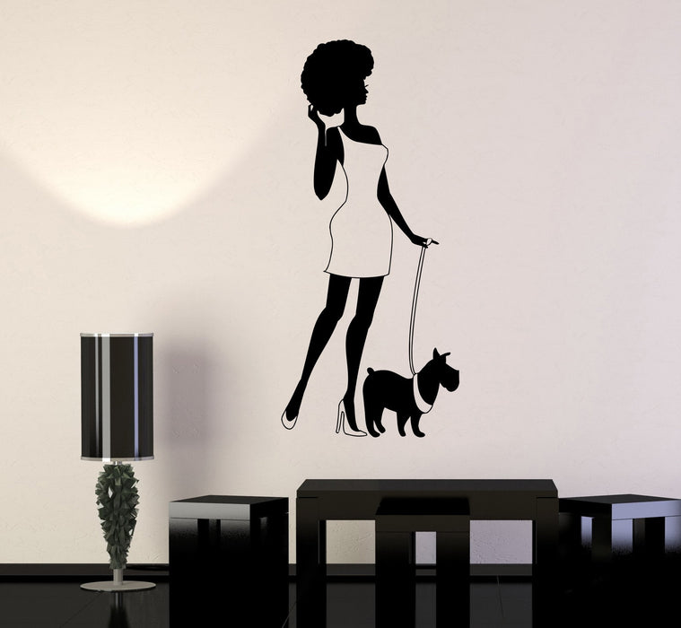 Autocollant mural en vinyle style femme afro, mode chien, cadeau unique (417ig)