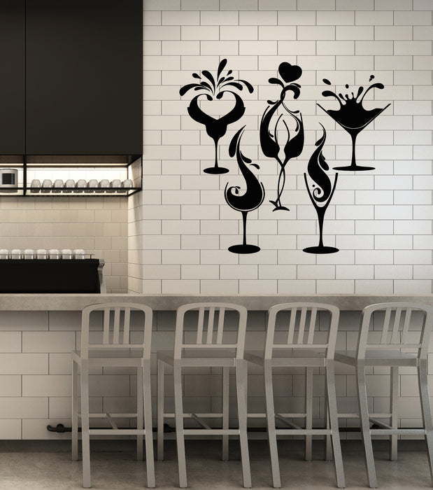 Vinyl Wall Decal Alcoholic Bar Cocktail Party Glasses Stickers (3431ig)