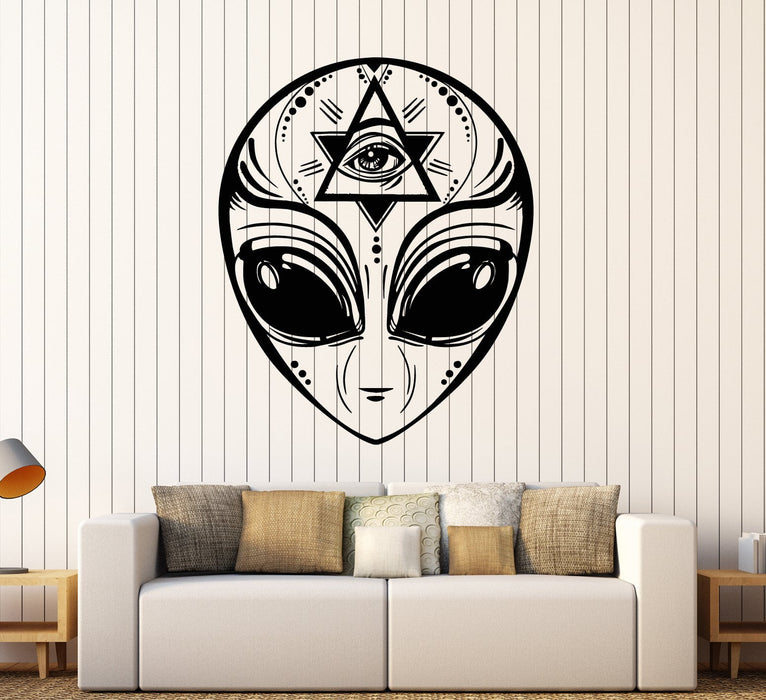 Vinyl Wall Decal UFO Alien Head Masonic Symbol Eye Of Providence Stickers Unique Gift (1975ig)