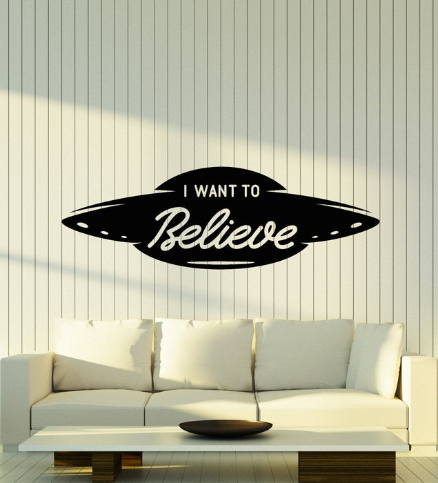 Autocollant mural en vinyle avec logo de soucoupe volante de vaisseau extraterrestre OVNI, je veux y croire (3094ig)