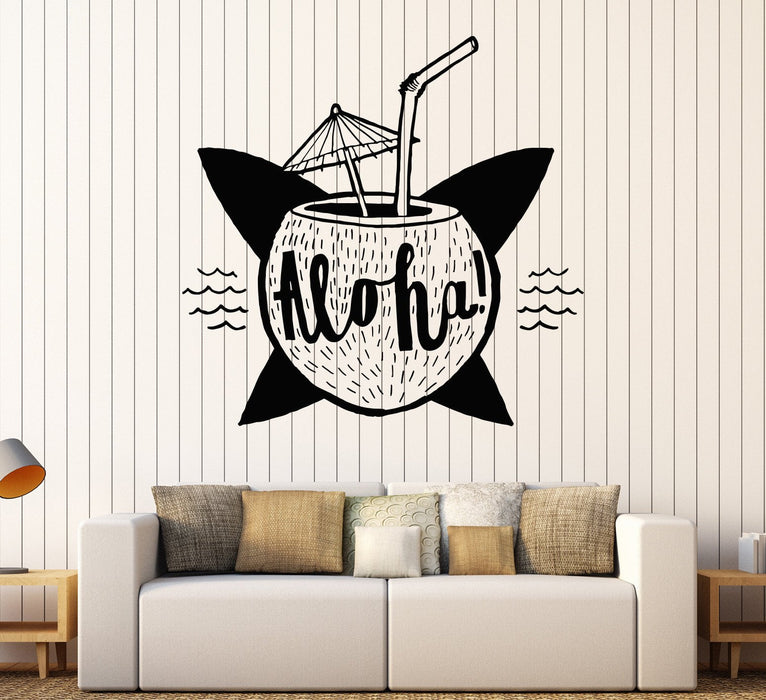 Vinyl Wall Decal Aloha Coconut Cocktail Surfing Beach Style Stickers Unique Gift (1472ig)