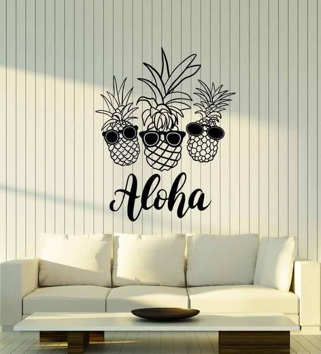 Vinyl Wall Decal Pineapple Exotic Fruits Sunglasses Aloha Beach Style Stickers (3102ig)