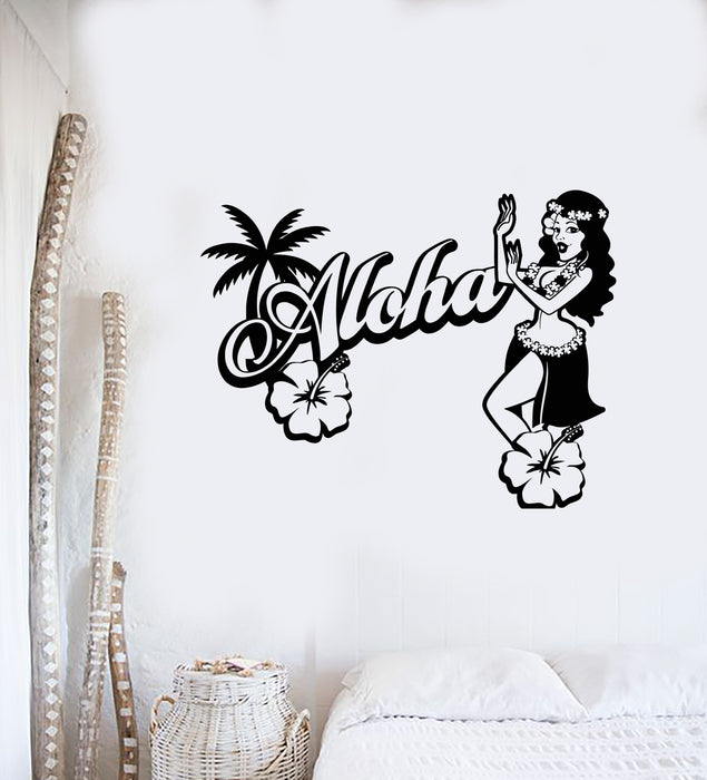 Vinyl Wall Decal Aloha Logo Hawaiian Girl Dancer Beach Style Stickers (3687ig)