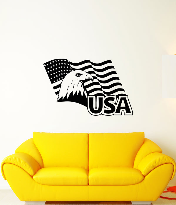 Vinyl Wall Decal America Patriot USA Flag Bald Eagle Head Stickers (3805ig)