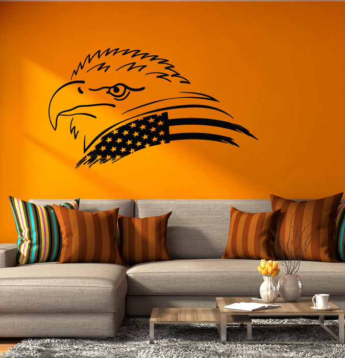 Vinyl Wall Decal America Bald Eagle American Flag Bird Symbol Stickers (4265ig)