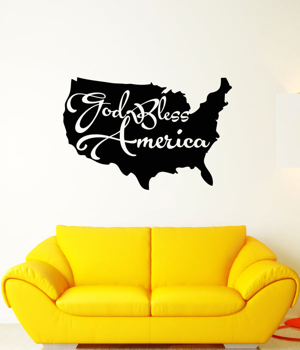 Vinyl Wall Decal Map of America Patriotic Quote God Bless America Stickers (3411ig)
