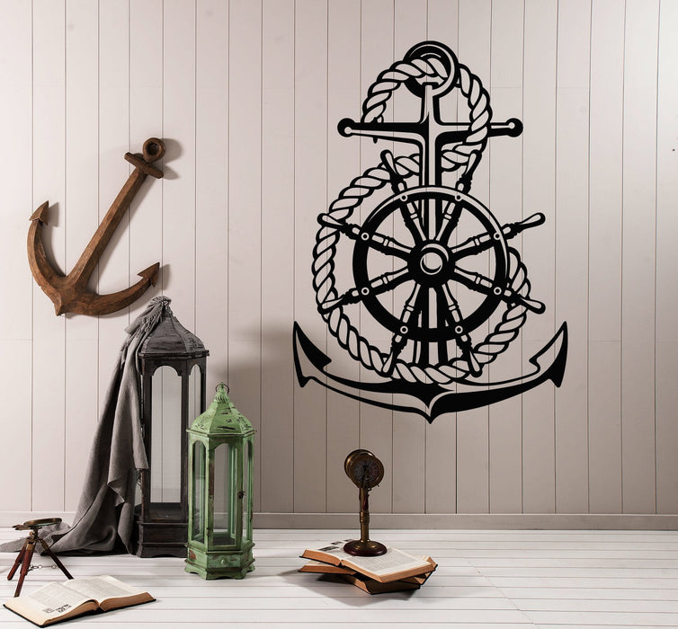 Vinyl Wall Decal Ocean Sea Style Steering Wheel Ship Anchor Sailor Stickers Unique Gift (1852ig)