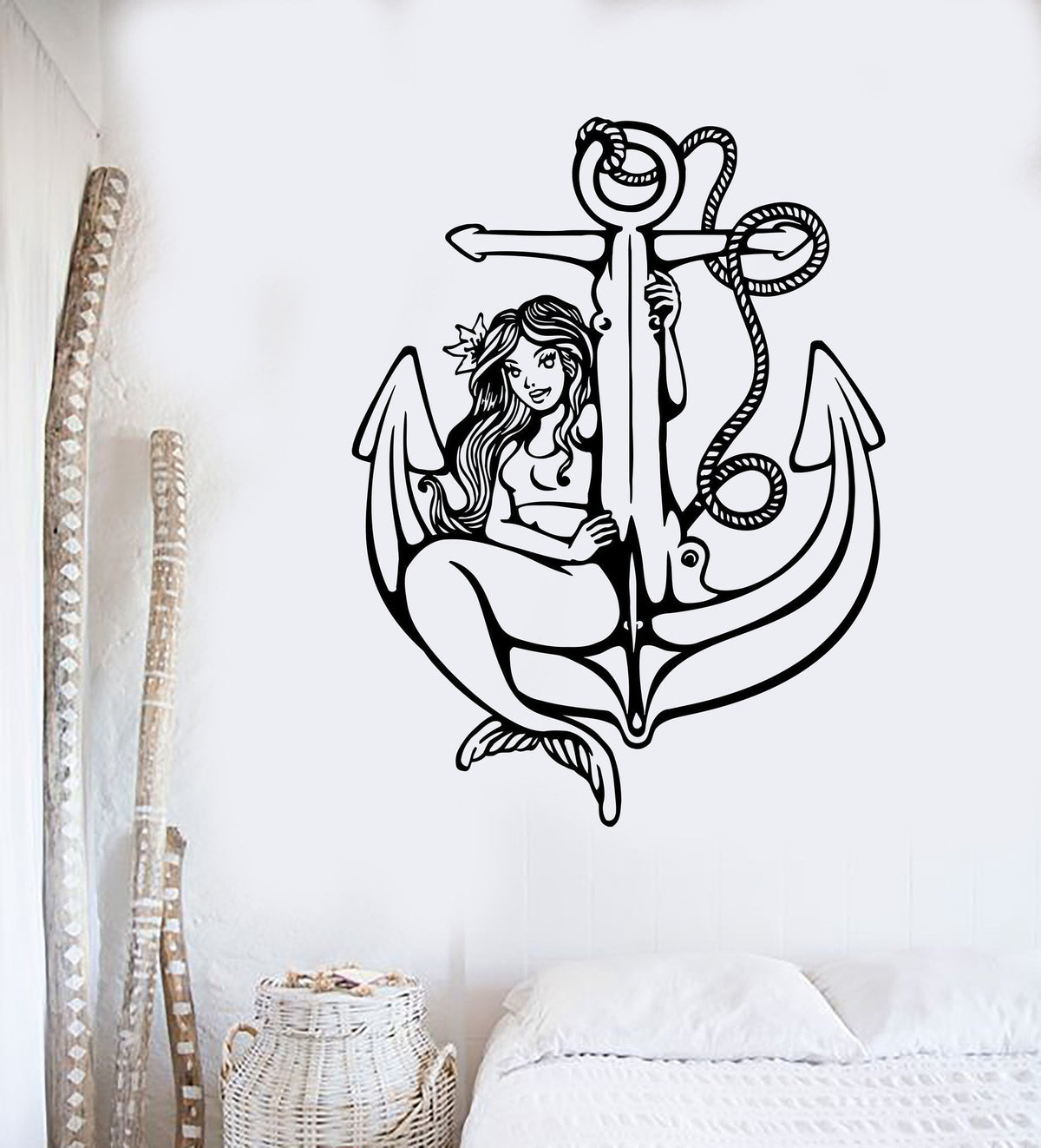 Vinyl Wall Decal Mermaid Anchor Nautical Sea Marine Stickers Unique Gi ...