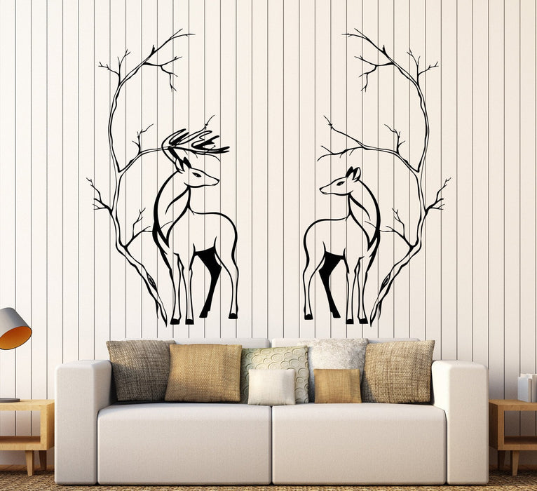 Vinyl Wall Decal Deers Couple Animals Tree Branches Room Decor Stickers Unique Gift (098ig)