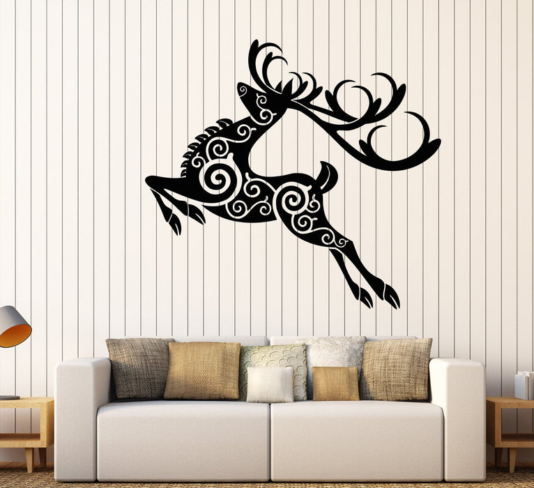 Vinyl Wall Decal Christmas Abstract Forest Deer Ornament Stickers (2269ig)