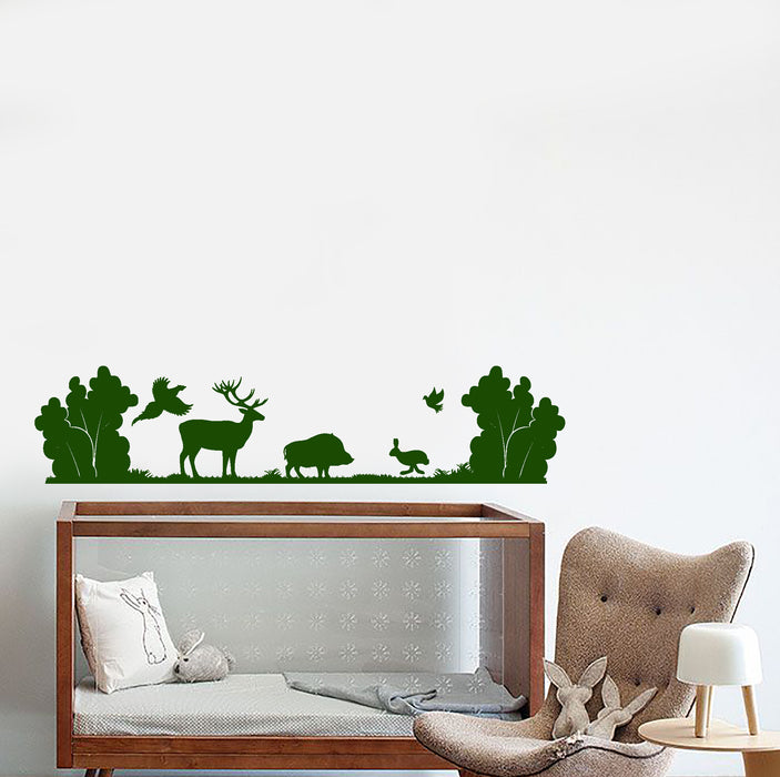 Vinyl Wall Decal Forest Animals Deer Boar Hare Nature Landscape Stickers (3268ig)