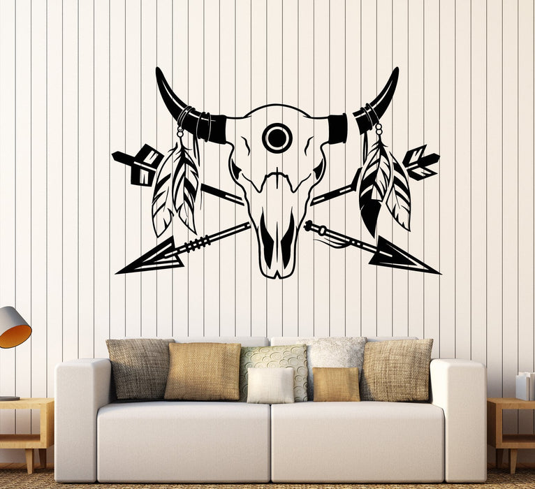 Vinyl Wall Decal Bull's Skull Ethnic Style Arrows Feathers Stickers (2379ig)
