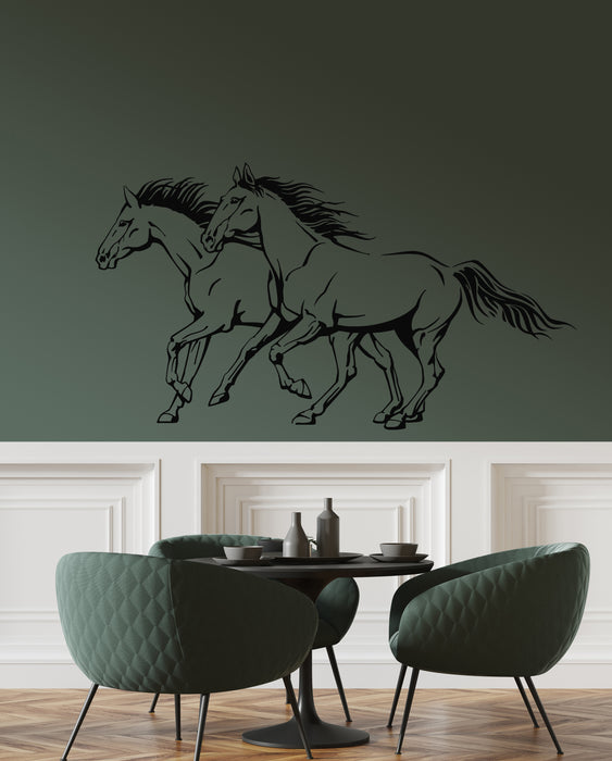 Vinyl Wall Decal Wild Spirit Romantic Two Horses Racing Freedom Mustang Animals Stickers (4184ig)