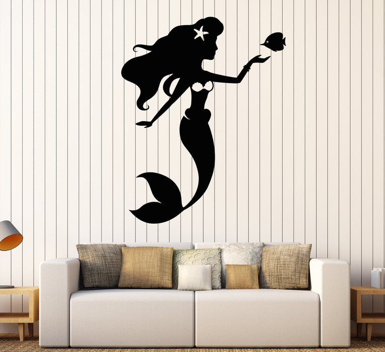 Vinyl Wall Decal Cartoon Mermaid Ariel Fish Nursery Decor Stickers Unique Gift (1623ig)