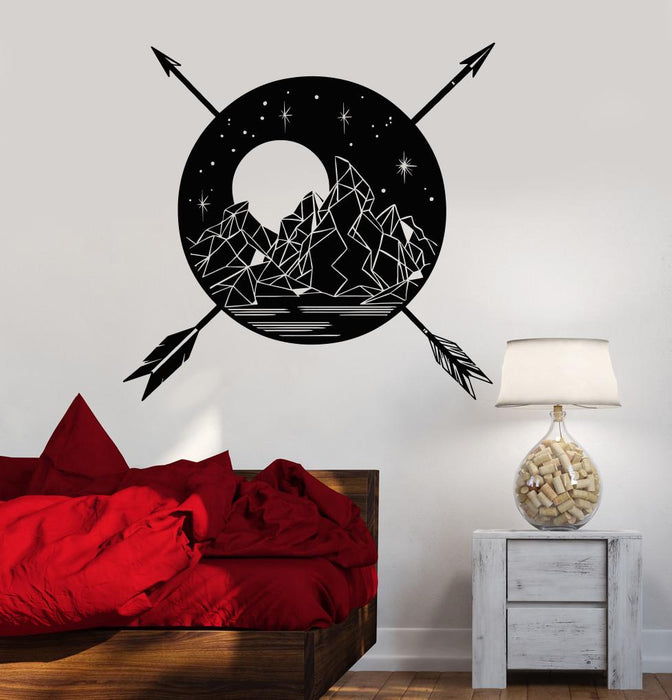 Vinyl Wall Decal Landscape Mountains Full Moon Arrows Ethnic Style Stickers Unique Gift (1355ig)