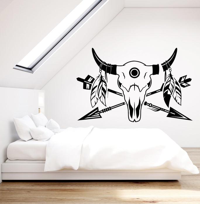 Vinyl Wall Decal Bull's Skull Ethnic Style Arrows Feathers Stickers (2379ig)