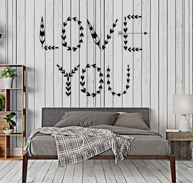 Vinyl Wall Decal Words Love You Romance Hearts Arrow Bedroom Design Stickers Unique Gift (1496ig)