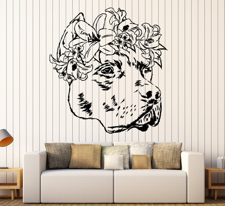 Vinyl Wall Decal Companion Dog Friend Art Flowers Pet Salon Stickers Unique Gift (957ig)