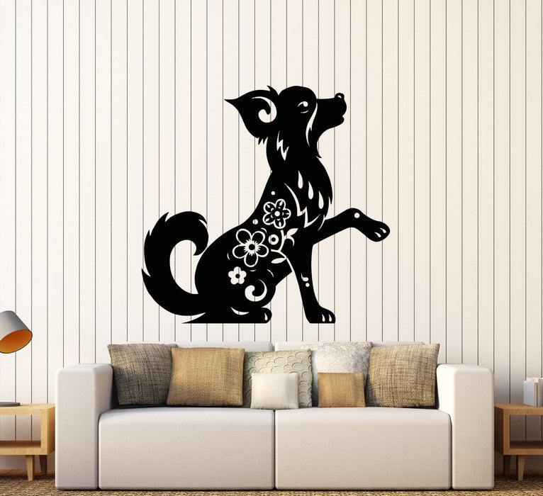 Vinyl Wall Decal Horoscope Cartoon Dog Pet Flowers Ornament Stickers (2615ig)