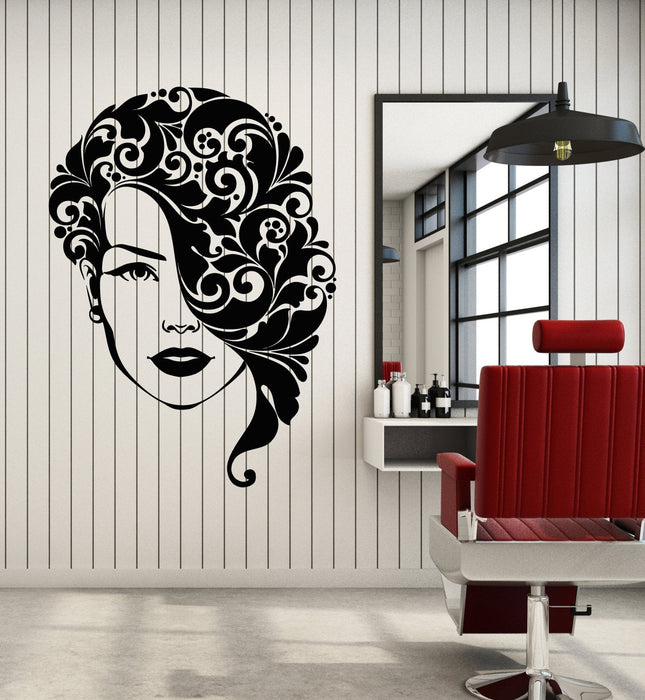 Vinyl Wall Decal Beauty Hair Salon Art Girl Hairstyle Face Stickers (2700ig)
