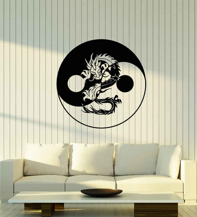 Vinyl Wall Decal Yin Yang Symbol Buddhism Asian Chinese Dragon Stickers (3216ig)