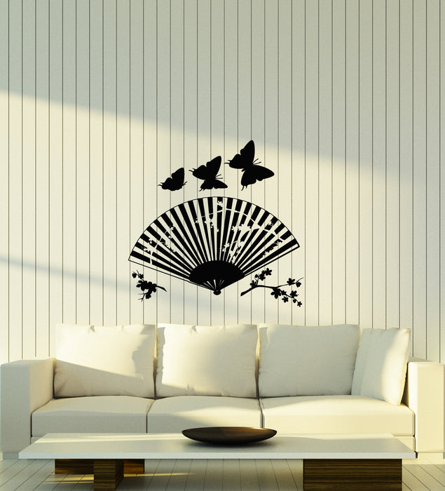 Vinyl Wall Decal Asian Japanese Fan Sakura Branch Butterfly Stickers (4036ig)