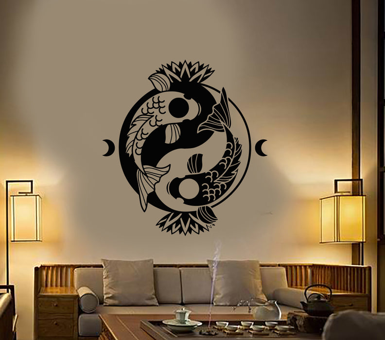 Vinyl Wall Decal Koi Carp Yin Yang Symbol Buddhism Lotus Flower Stickers (2923ig)