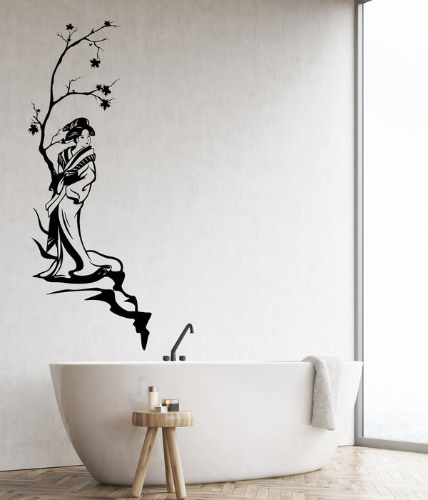 Vinyl Wall Decal Asian Style Japanese Woman Geisha Maple Tree Stickers (3927ig)