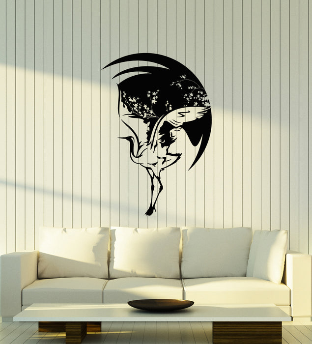 Autocollant mural en vinyle Oiseau asiatique Héron japonais Sakura Arbre Autocollants (3978ig) 