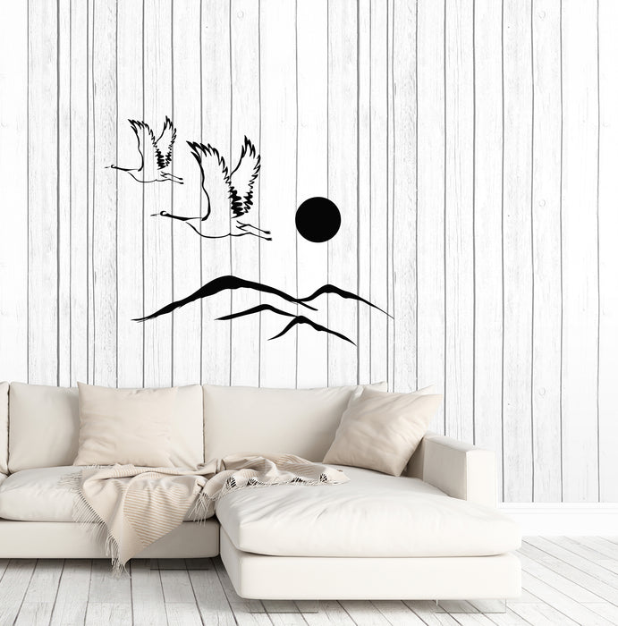 Vinyl Wall Decal Storks Fly Birds Japanese Nature Landscape Stickers (3882ig)