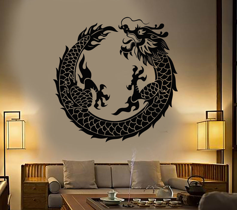 Vinyl Wall Decal Asian Chinese Dragon Circle Fantasy Japanese Stickers Unique Gift (1279ig)