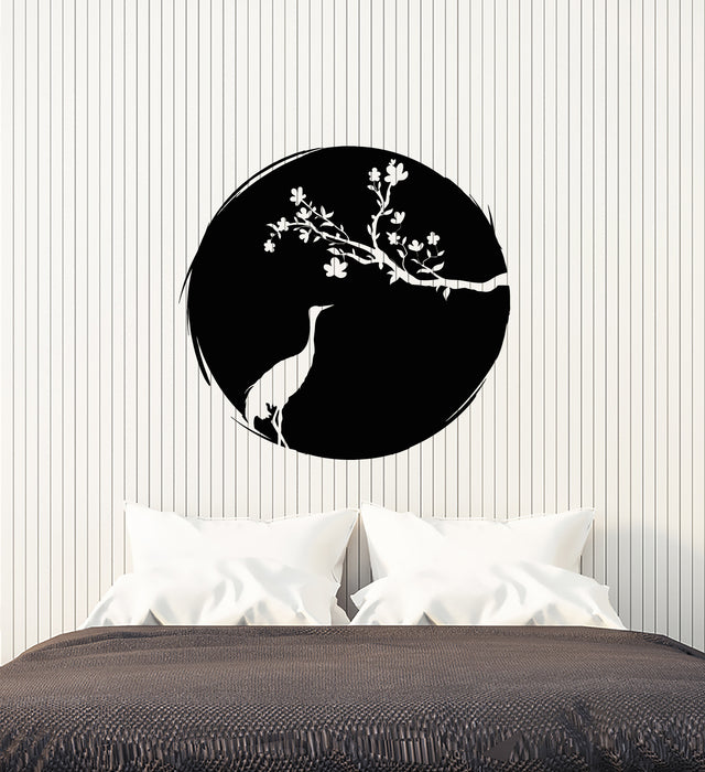 Vinyl Wall Decal Asian Style Japanese Bird Heron Sakura Branch Stickers (3210ig)