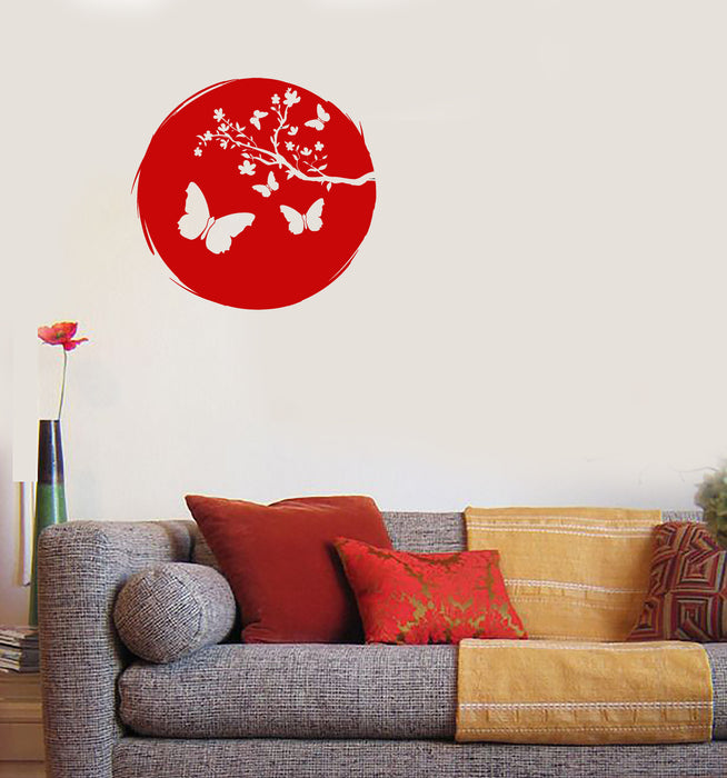 Vinyl Wall Decal Asian Japanese Butterflies Sakura Branch Tree Flowers Stickers (3754ig)