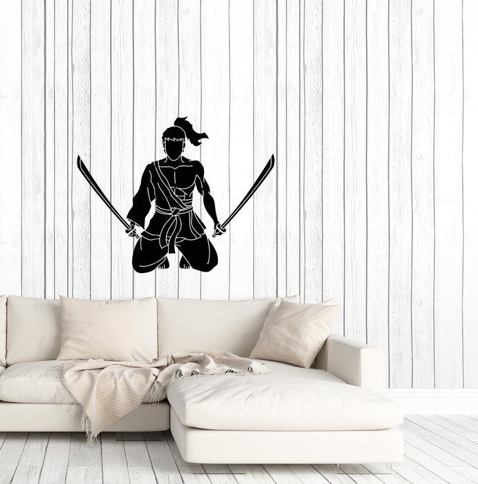 Виниловая наклейка на стену Азиатский воин с мечами Японские наклейки-истребители (4001ig)
