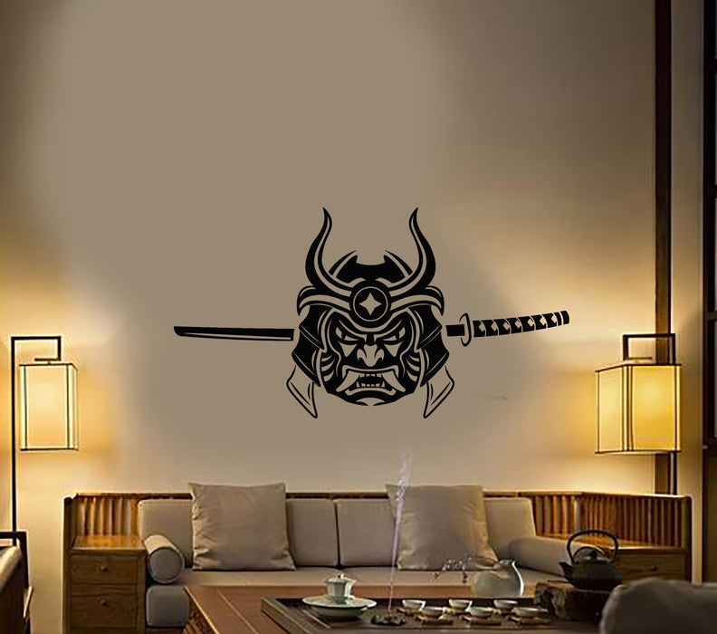 Vinyl Wall Decal Japanese Asian Warrior Mask Sword Stickers (3449ig)
