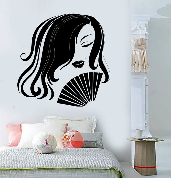 Виниловая наклейка на стену азиатская женщина гейша веер восточное искусство девушка наклейки уникальный подарок (ig3800)