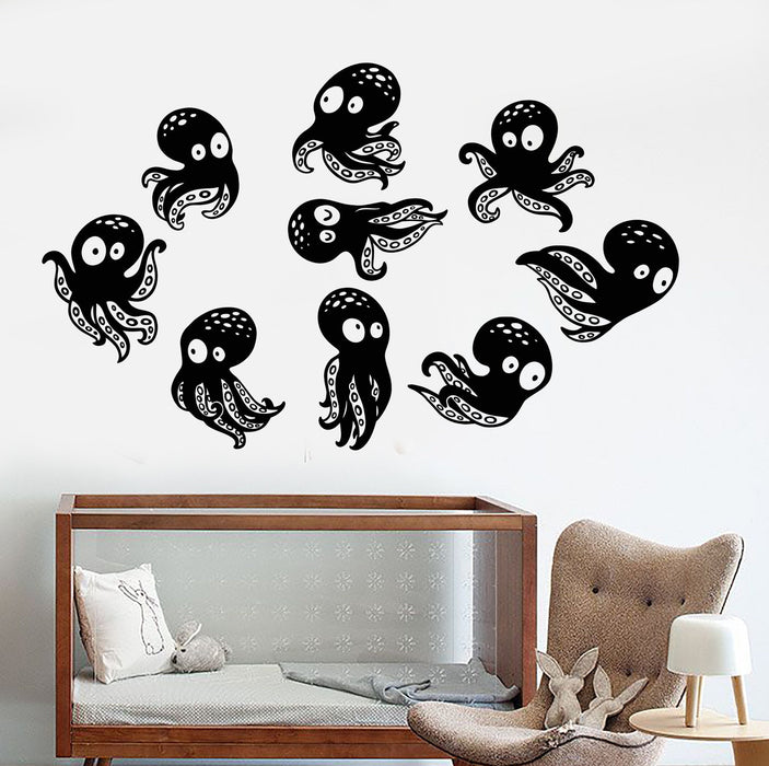 Vinyl Wall Decal Little Funny Octopus Sea Ocean Animal Nursery Stickers Unique Gift (1194ig)