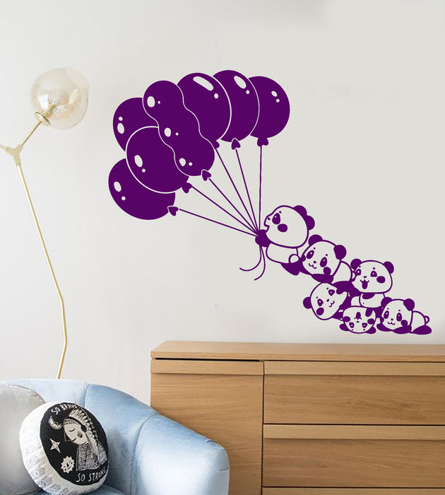 Vinyl Wall Decal Cartoon Babies Panda Balloons Asian Bears Stickers (3092ig)