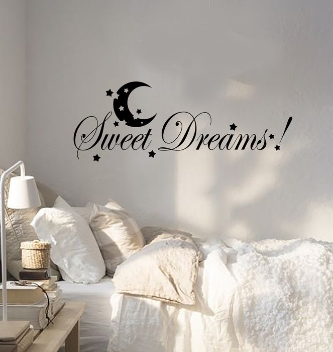 Виниловые наклейки на стену Sweet Dreams Quote Baby Room Crescent Stars Stickers (4109ig)